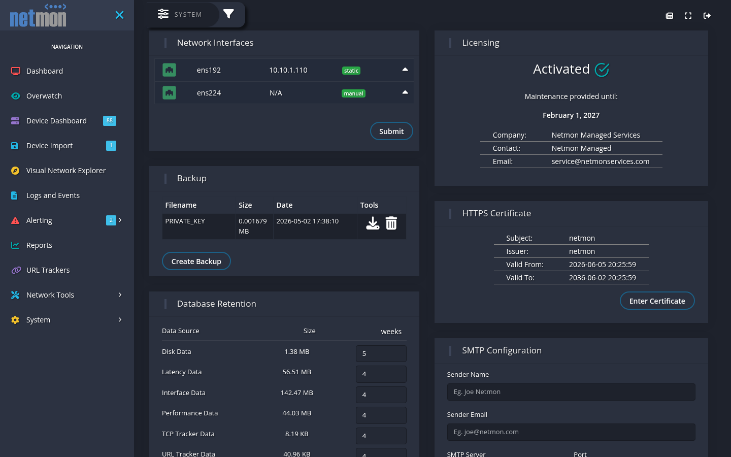 The System Settings page showing the first screen of subsystem cards