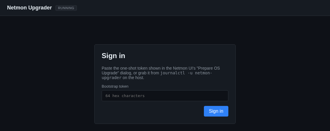 The assistant sign-in screen with a Bootstrap token field
