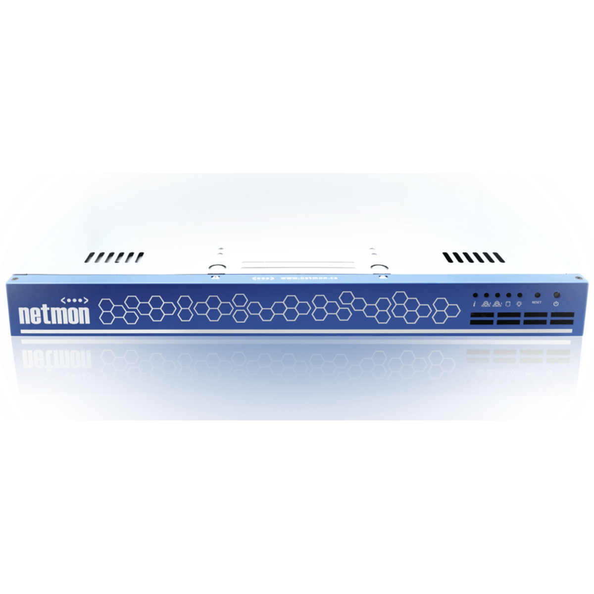 Netmon Enterprise appliance, a 1U rack-mount unit with a blue front bezel, shown front-on